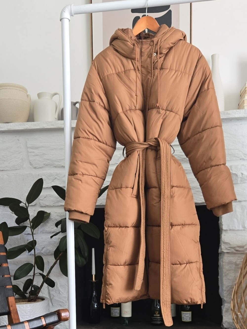 S.E.B. by Sebby Belted Hooded Puffer Coat Bronze/ Brown Retail $130